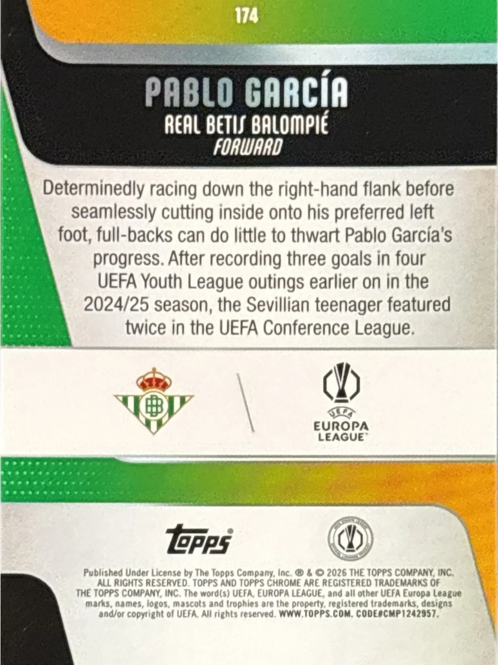 Topps Chrome Pablo Garcia Rookie Soccer Card - Picture 2 of 2